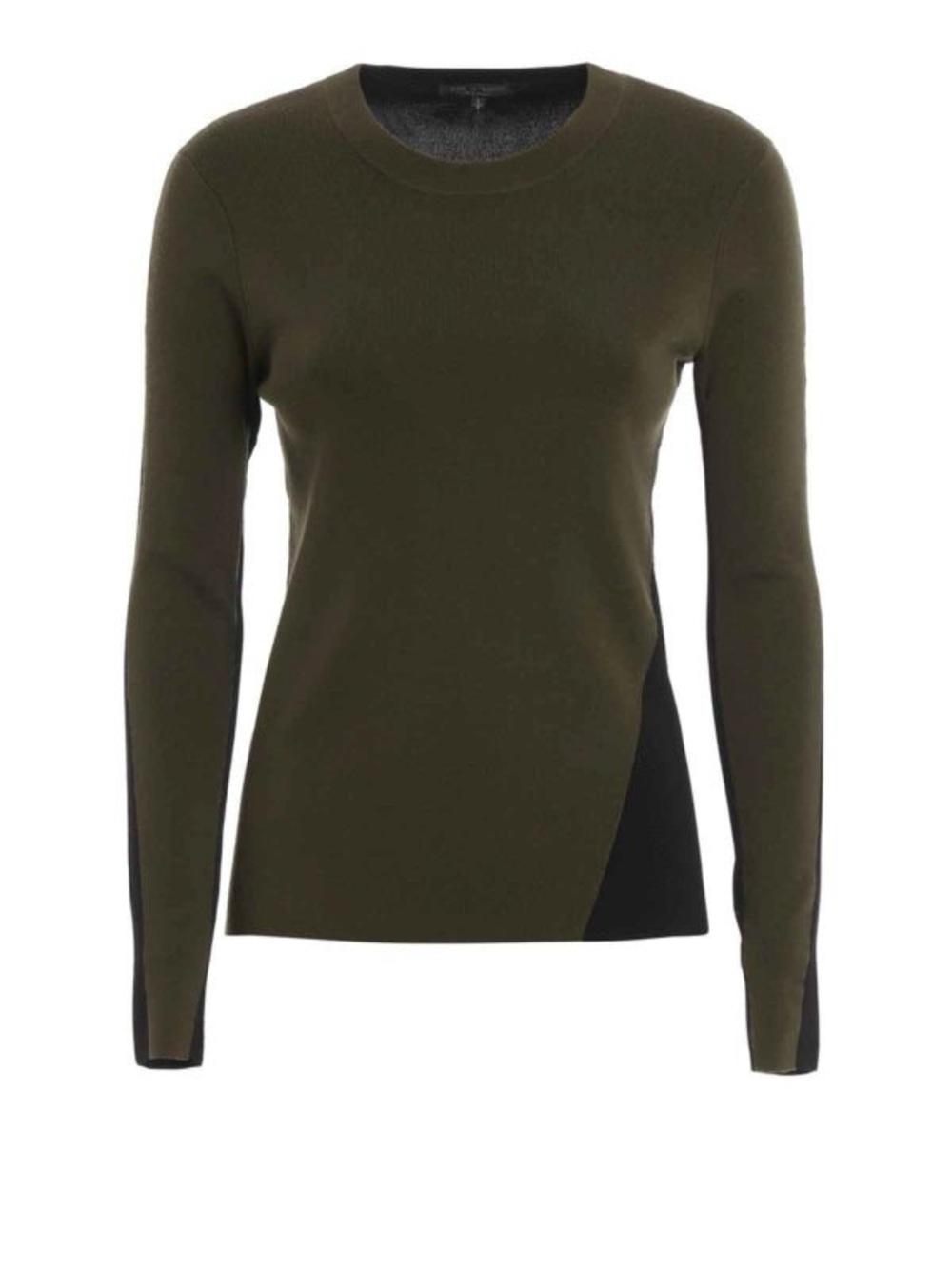 rag & bone Cecilee Bicolour Merino Wool Sweater Olive Black XS